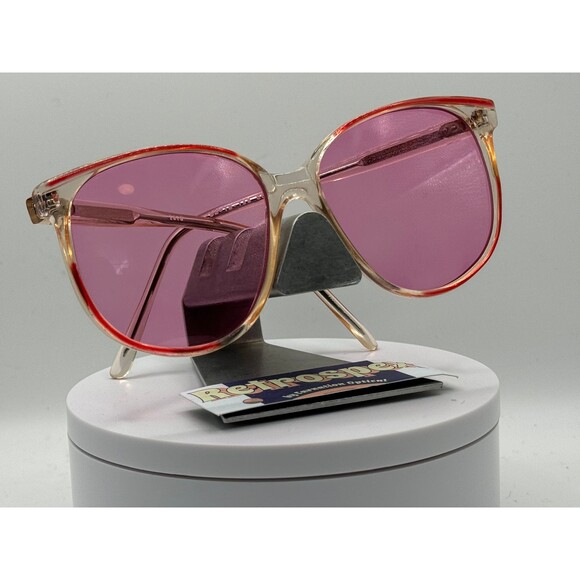 Vintage Oversize Sunglasses NOS Preppy Bright Rose Lens Clear & Red Frame 80-90s - Picture 2 of 10